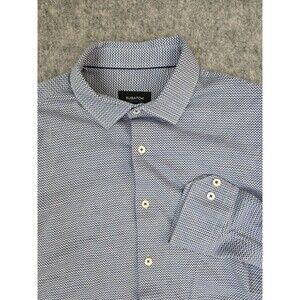 Bugatchi Shirt Mens Small Blue OoohCotton Tech 8 Way Stretch Dress Long Sleeve